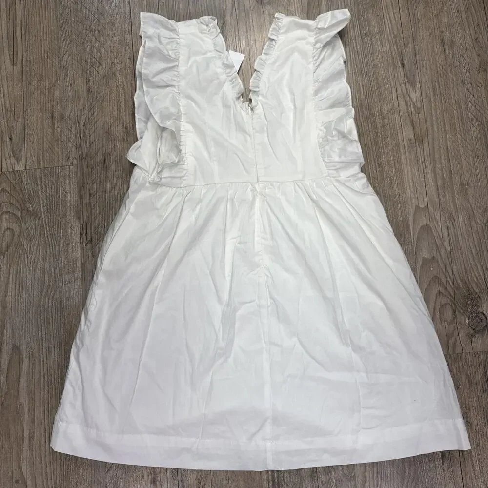 White Babydoll Mini Dress Ruffle V-Neck Flutter Sleeve Summer Cotton Boho - Picture 4 of 7